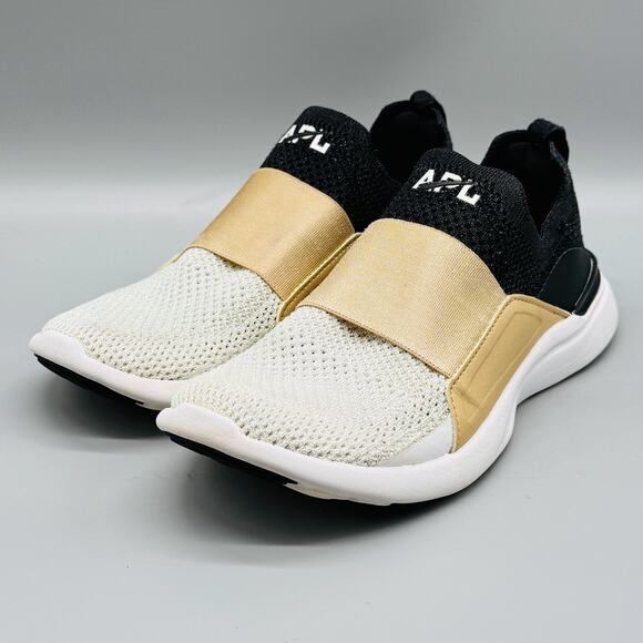 APL Shoes Womens 6 White Black Gold TechLoom Bliss Slip On Running Sneakers - Picture 4 of 10